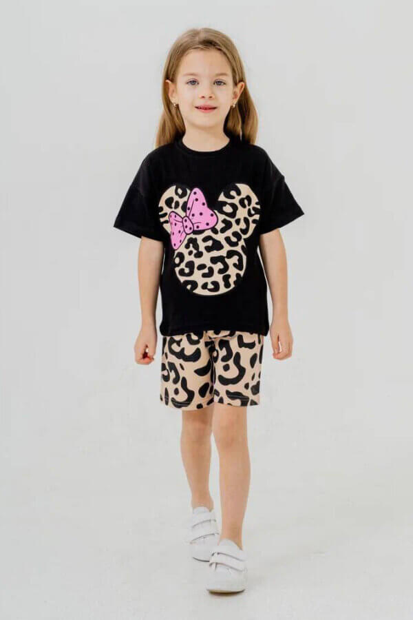 Baskılı Tshirt Leopar Şort Takım