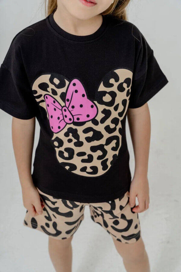 Baskılı Tshirt Leopar Şort Takım - Görsel 3