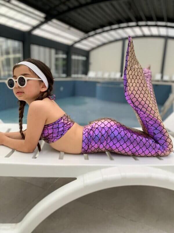 Kız Çocuk Deniz Kızı Pembe Kostüm Mayo Alt Üst Bikini Ve Kuyruk 3'lü Takım - Görsel 2