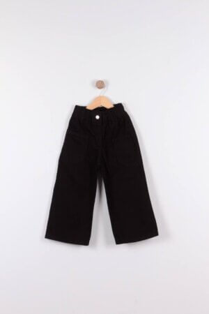 Siyah Wide Leg Kız Çocuk Oversize Kesim Kot Pantolon