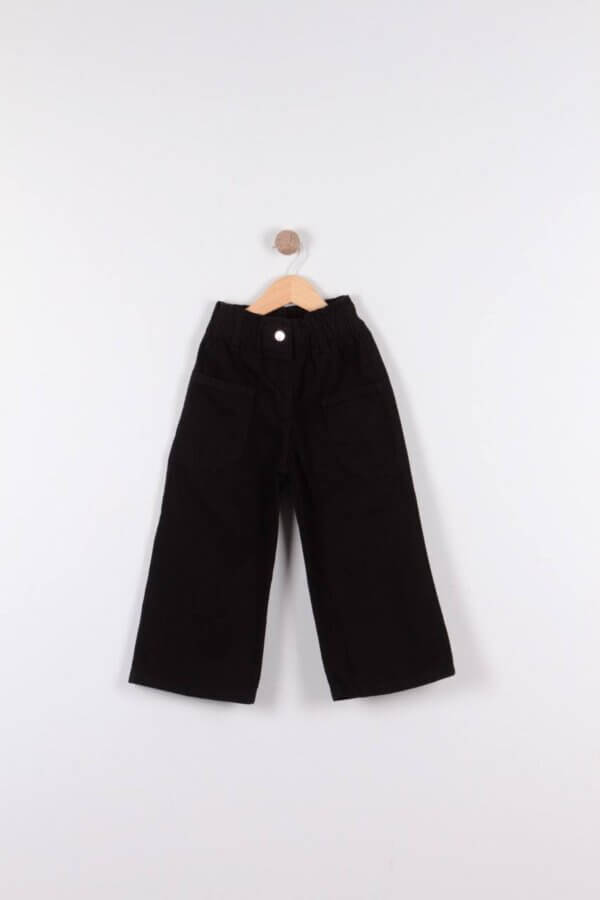 Siyah Wide Leg Kız Çocuk Oversize Kesim Kot Pantolon