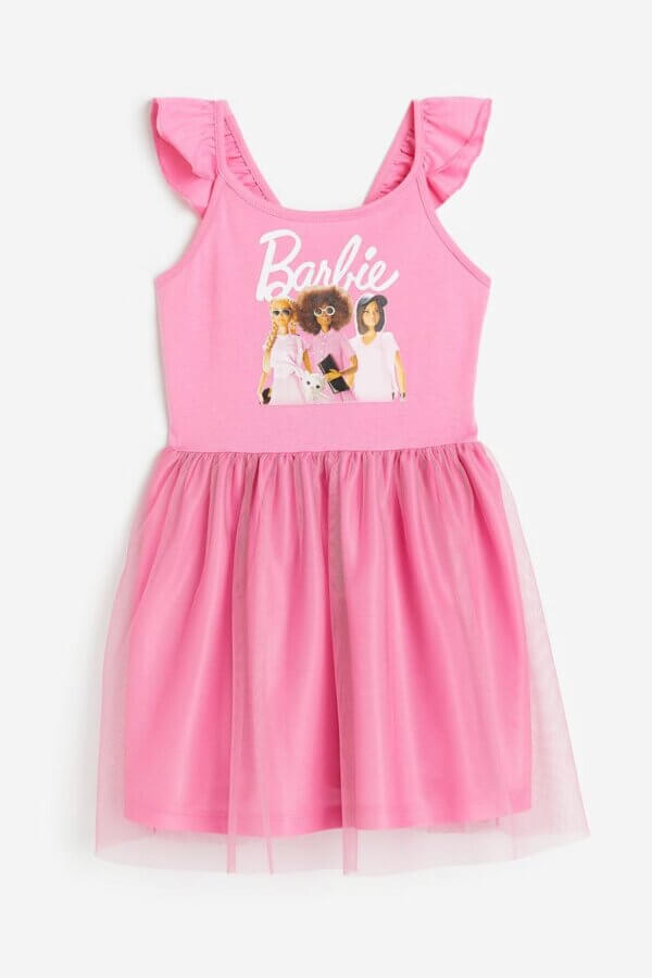 Barbie Desenli Tül Etekli Elbise