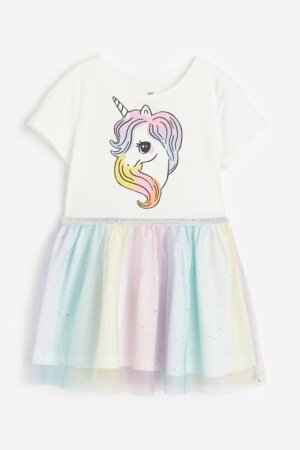 Unicorn Desenli Tül Etekli Elbise