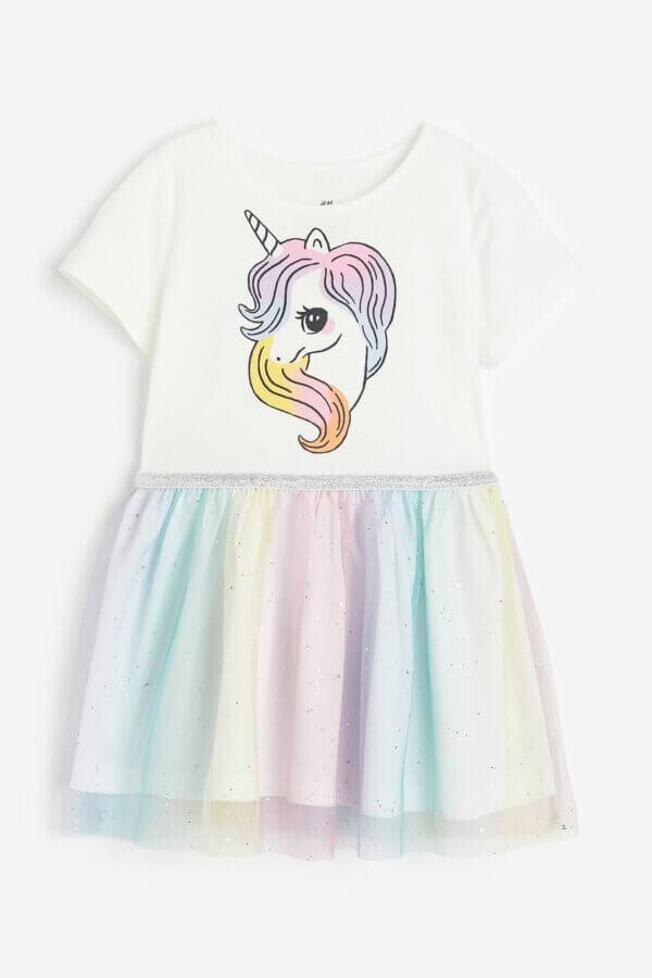 Unicorn Desenli Tül Etekli Elbise