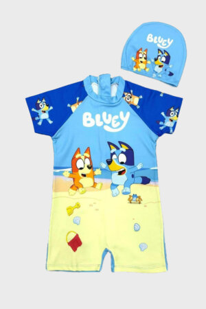 Bluey Baskılı Fermuarlı Boneli Çocuk Mayo Seti